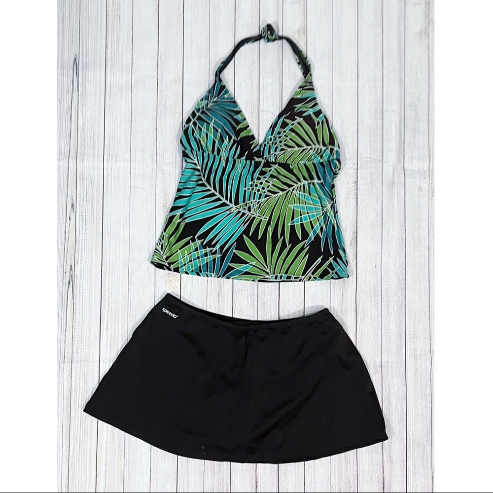 Speedo Brown/Blue/Green Two Piece Swimsuit Size 10